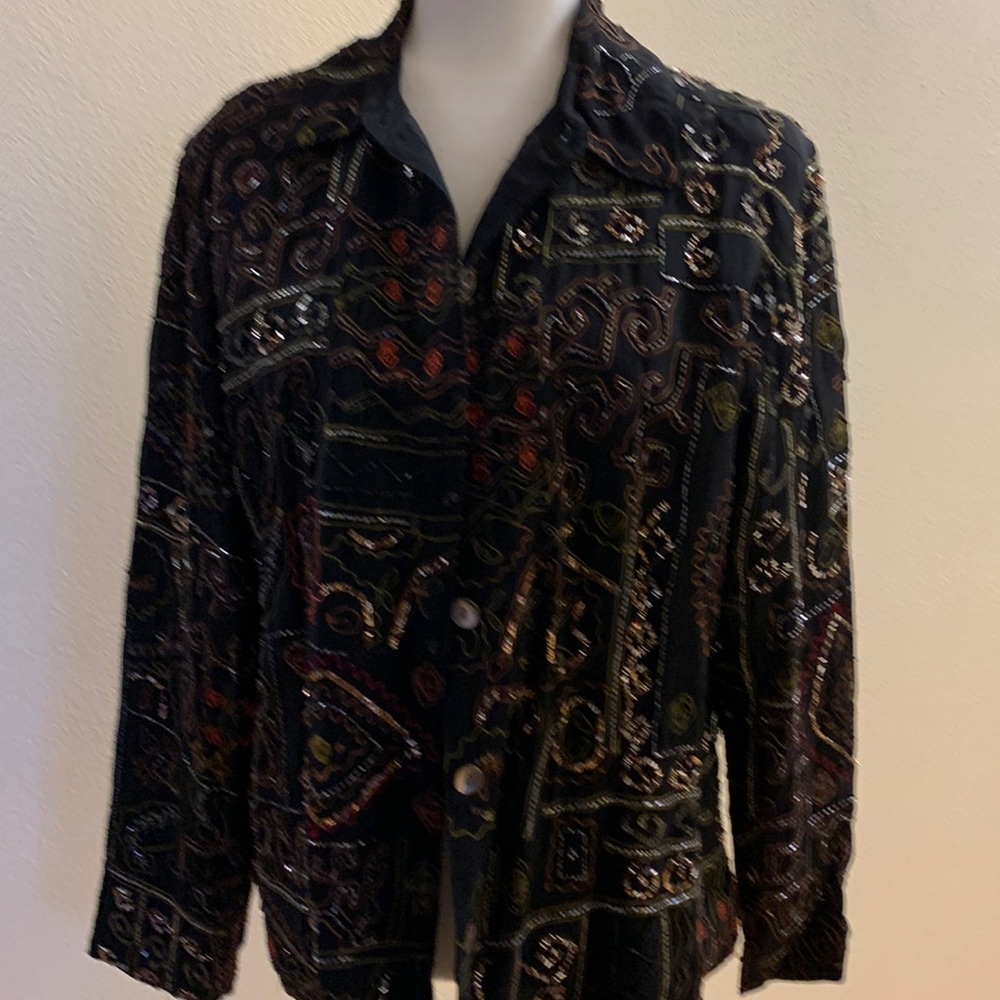 Chico's Beautiful Beaded And Embroidered Black Jacket Size 2 (10-12 ) M - Nwt
